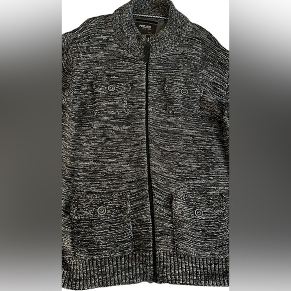 Projek Raw Men's Sweater Size XL Full Zip Gray Knit Pockets Ribbed Cotton - Picture 3 of 3